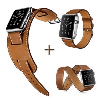 HOCO HERMES - комплект из 3х кожаных ремешков (Cuff+Double+Single Tour) для Apple Watch 42мм (Brown)